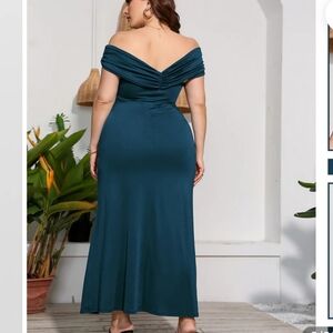 Strapless Off the Shoulder Ruched Mermaid Maxi Dress With Slit